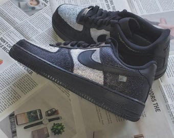 Custom Split Glitter AF1 | Black & Silver Sparkle Sneakers | Unisex Glam Streetwear