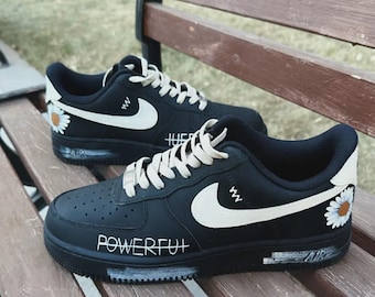 Custom Daisy AF1 | Black & Cream Graffiti Sneakers | Inspirational Text Design