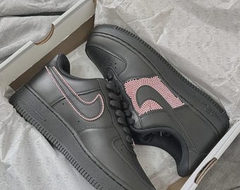 Dual Pink Crystal Swoosh Black AF1 | Custom Rhinestone Air Force 1