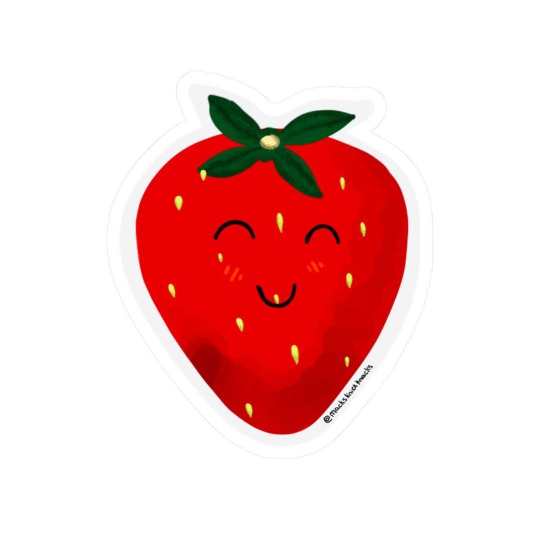 Kawaii Smiling Strawberry Sticker | Kiss-cut Vinyl Sticker - Etsy