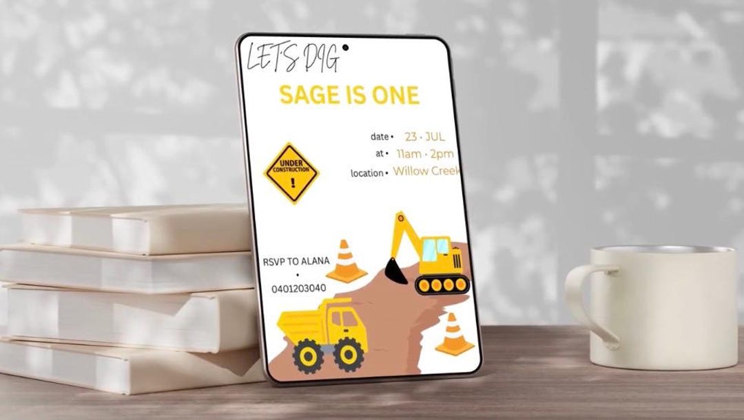 Let's Dig In Let’s Dig … is ONE Birthday Invitation. Yellow Truck Theme. Editable ...
