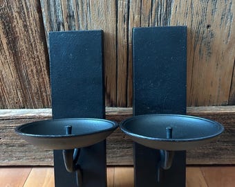 Vintage Set of Two Pottery Barn Nottingham Candle Wall Sconces Cast Iron