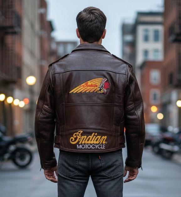 Indian Motorcycle Brown Leather Jacket, Genuine Cowhide Biker Coat