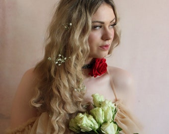 Red velvet rose Marie Antoinette choker necklace