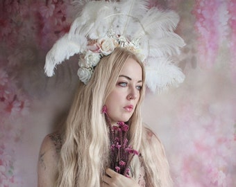 Showgirl ostrich feather headpiece, burlesque flower crown