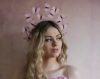 Pink halo butterfly headpiece