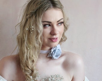 Pale blue velvet rose Marie Antoinette choker necklace