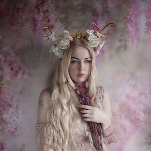 Rouge Pony peach flower halo fawn butterfly crown image 1