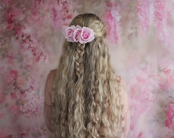 Pink rose hair clip, delicate hair piece, vintage flowers