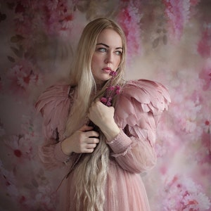 Pink feather epaulette shoulder pieces, pink wings, feather shoulders