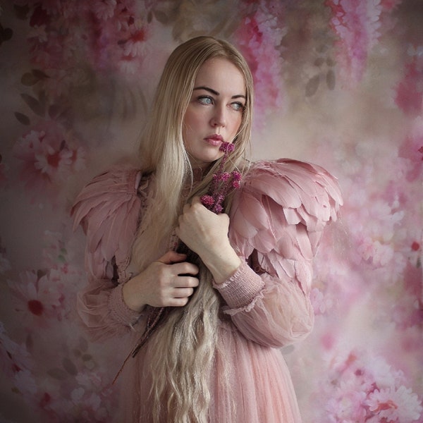 Pink feather epaulette shoulder pieces, pink wings, feather shoulders
