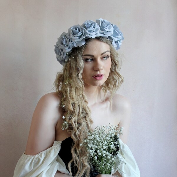 Rouge pony - pale blue velvet rose flower crown, flower garland