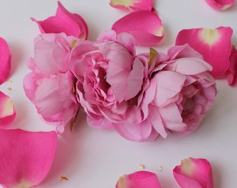 Pink peony hair clip, simple  barrette