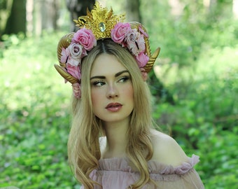 Rouge Pony pink flower ram butterfly crown