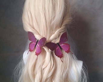 Large purple butterfly hair clips