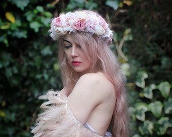 Pink and cream flower crown, floral garland