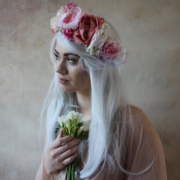 Rouge pony - Cream and pink flower crown, flower garland