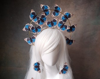 Blue halo butterfly headpiece