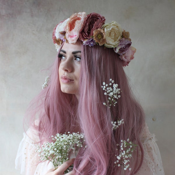 Rouge pony - pastel flower crown, flower garland