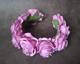 Purple velvet flower hairband, flower crown, rose hairpiece, festival flowers