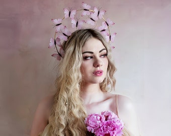 Pink halo butterfly headpiece