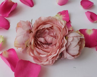 Pale pink hair clip, Peony hair barrette