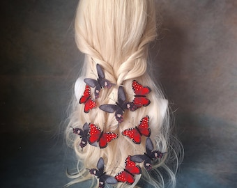 Black and red butterfly hair clips