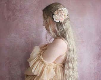 Pale peach floral hair clip, delicate hair piece, vintage flowers