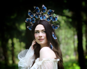 Blue halo butterfly headpiece