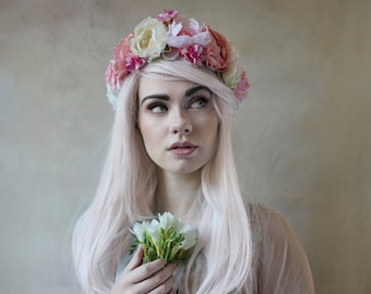 Rouge pony - Cream and pink flower crown, flower garland