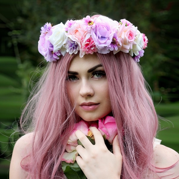 Rouge pony - pastel flower crown, flower garland, flower tiara/ headpiece