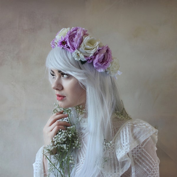 Rouge pony - Cream and purple flower crown, flower garland