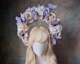 Rouge Pony pale purple velvet rose halo butterfly crown