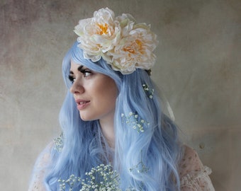 Large ivory peony flower crown