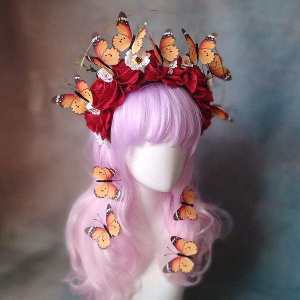 Rouge Pony red velvet rose halo butterfly crown