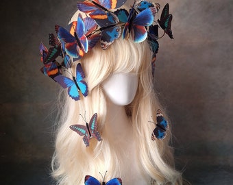 Corona de mariposa del bosque arco iris y clips para el cabello