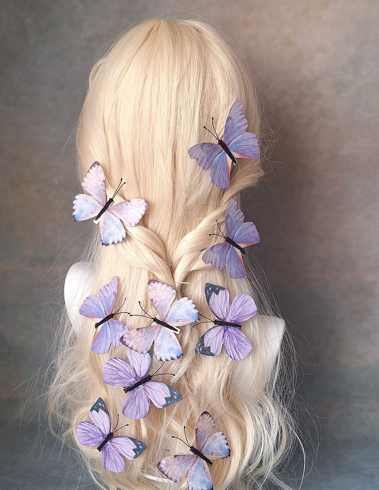 Purple Pastel Fabric Butterfly Hair Clips - Etsy display picture 2