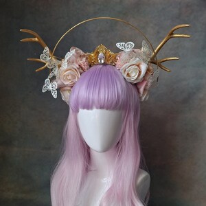 Rouge Pony peach flower halo fawn butterfly crown image 4