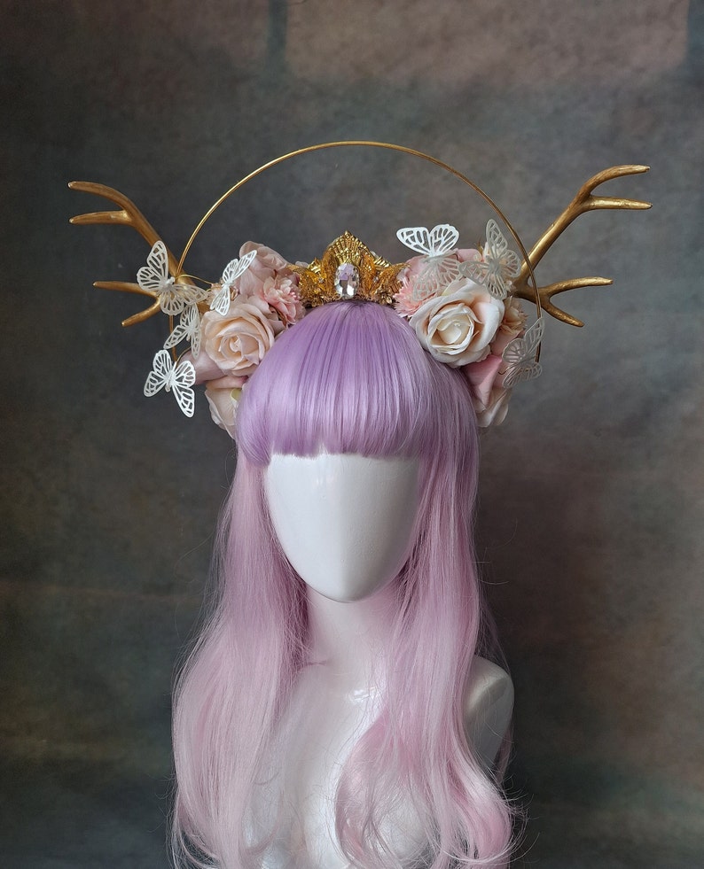 Rouge Pony peach flower halo fawn butterfly crown image 4