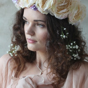 Cream and lilac flower crown, floral garland, wedding headpiece. image 5