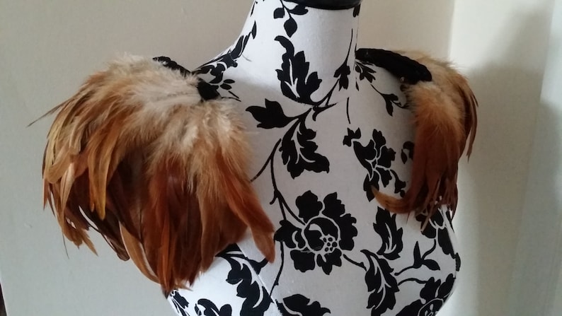 tribal feather shoulder pieces feather wings Tan feather shoulder epaulette