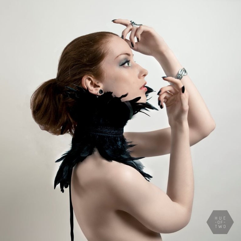 Black feather neck corset costume feather neckpiece Etsy