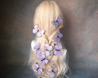 Purple pastel fabric butterfly hair clips