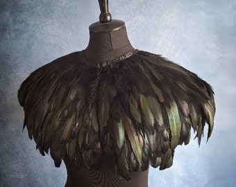 Black feather shrug, wedding cape, feathered capulet
