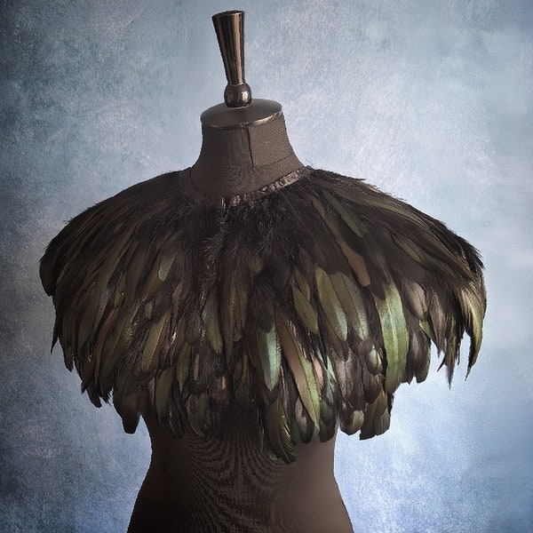 Black feather shrug, wedding cape, feathered capulet