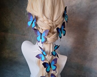 Blue fabric butterfly hair clips. Butterfly hair pins