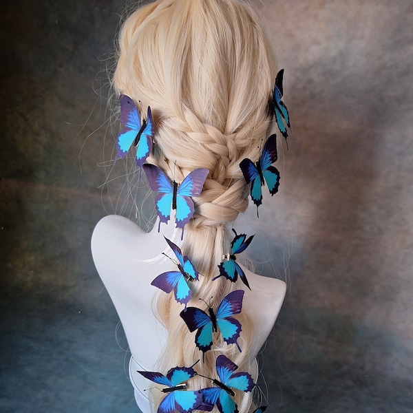 Blue fabric butterfly hair clips. Butterfly hair pins