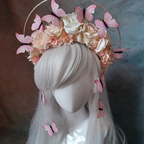 Rouge Pony peach flower halo butterfly crown
