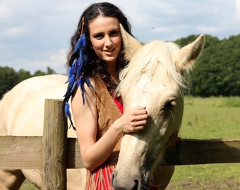 Blue feather and leather extension clip