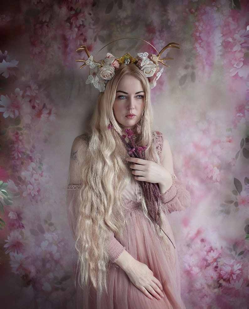 Rouge Pony peach flower halo fawn butterfly crown image 1